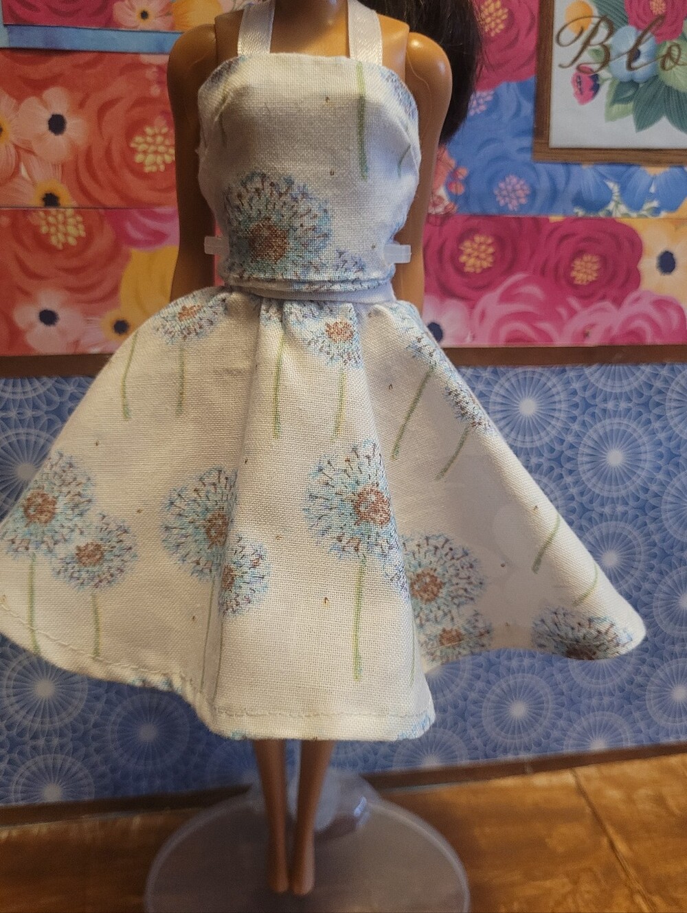 2 For $35 Handmade Floral Print Doll Top And Circle Skirt - White/Blue